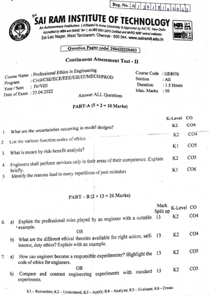 GE8076 Professional Ethics IN Engineering QB - PANIMALAR INSITUTE OF ...
