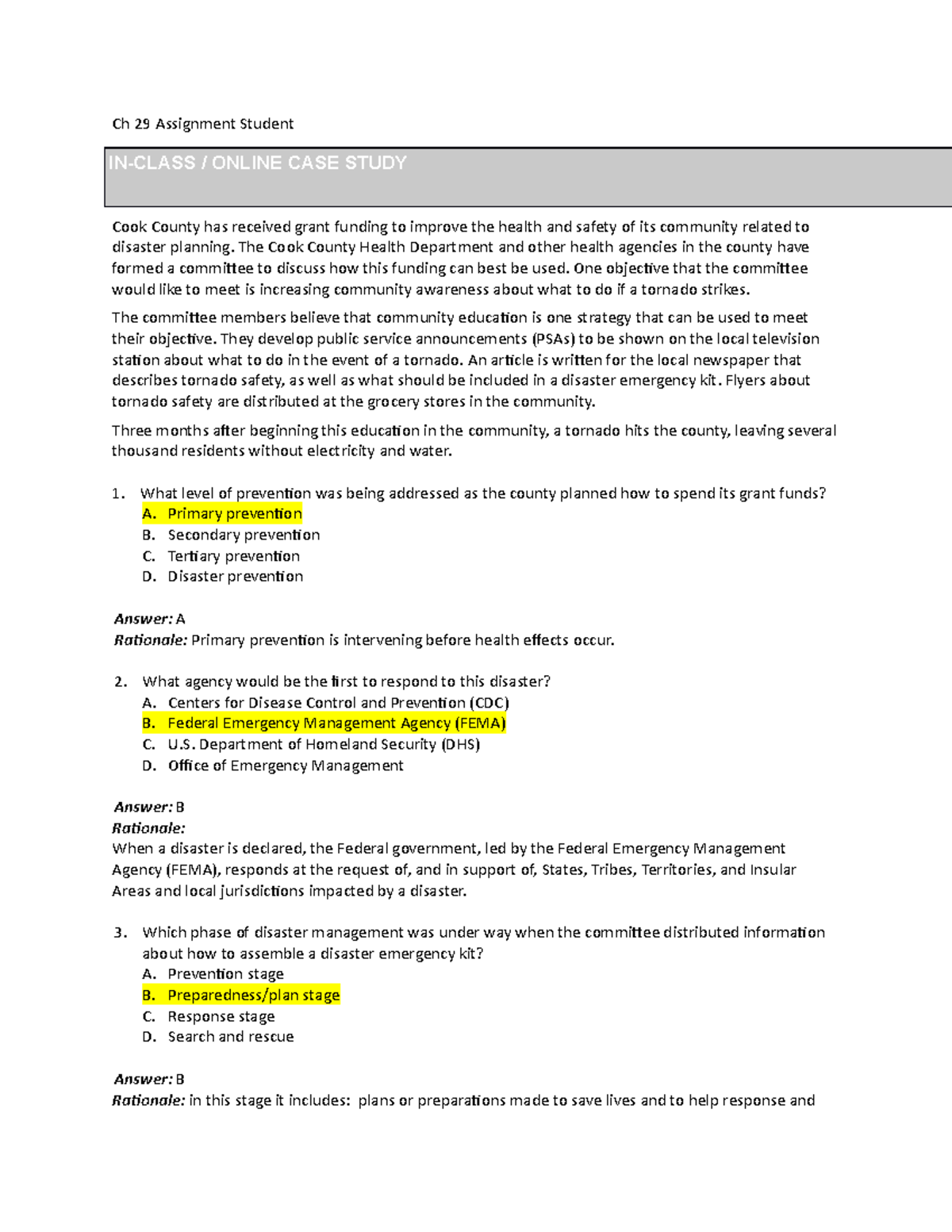 Ch 29 Assignment Student - Ch 29 Assignment Student IN-CLASS / ONLINE ...