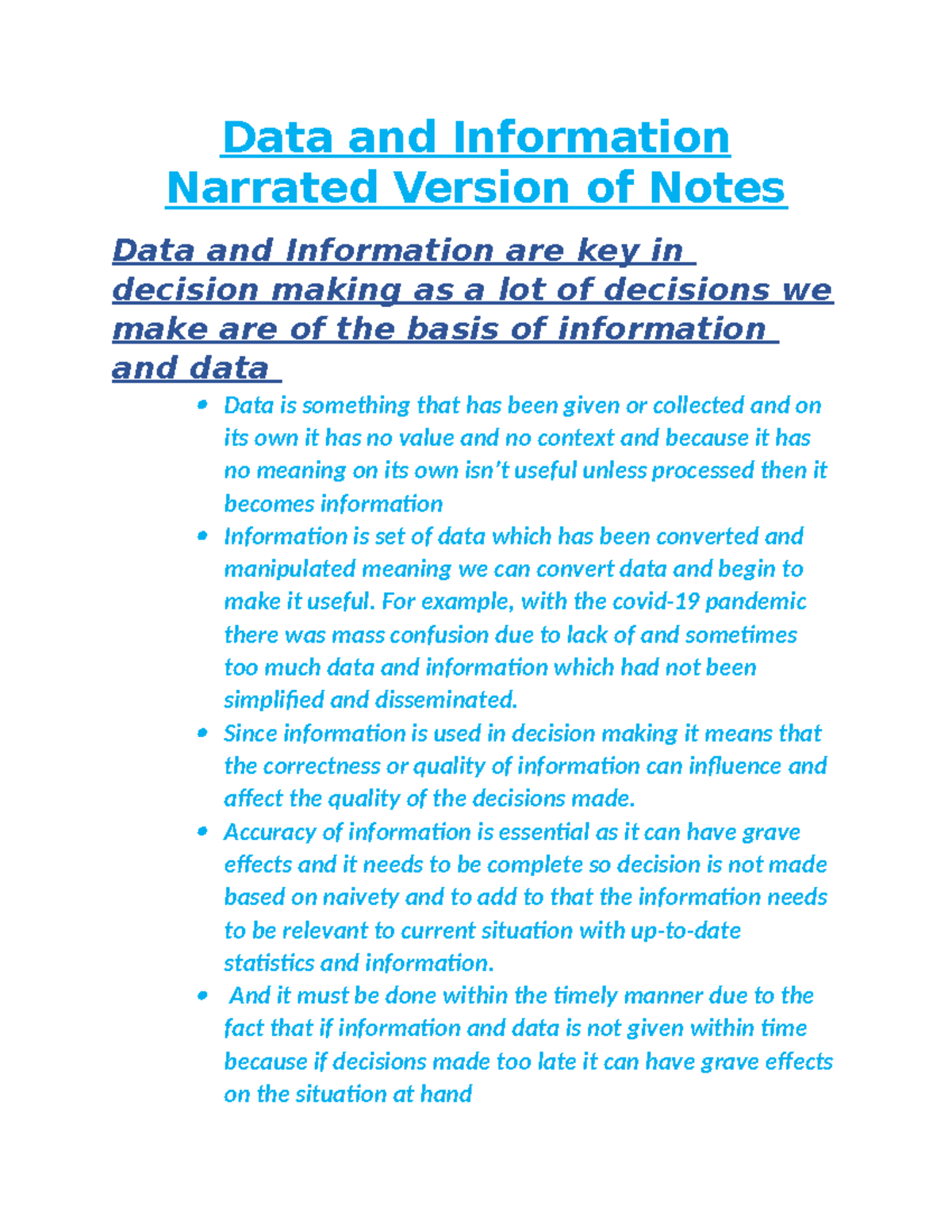 Data and Iinformation Narrated version notes - Data and Information ...