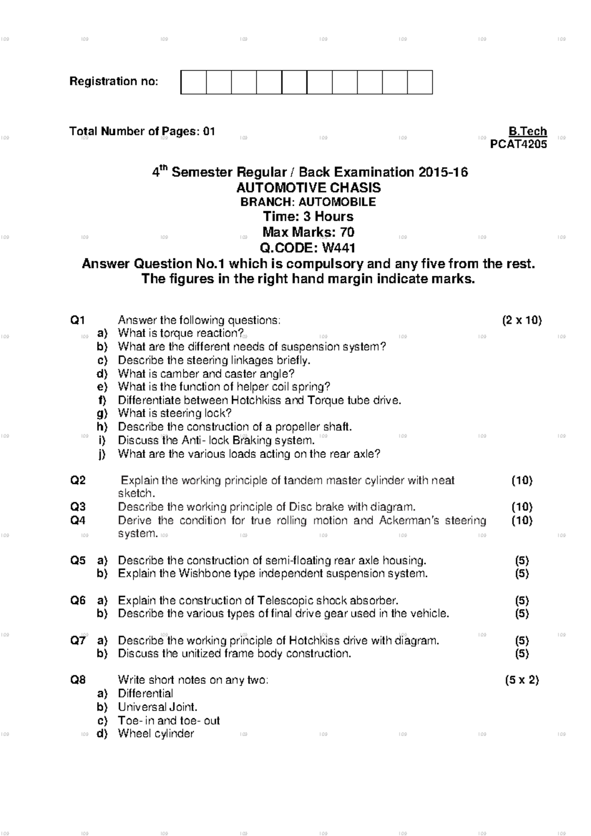 Automotive Chasis Btech 4TH Semester Regular BACK 2015-16 Q CODE W441 ...
