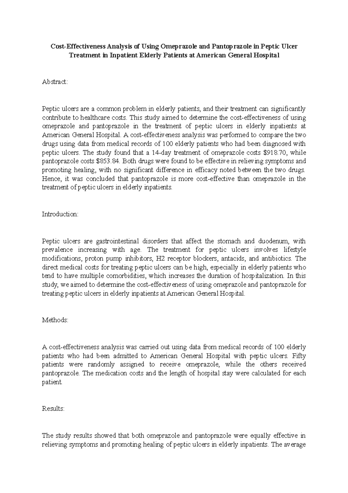 CostEffectiveness Analysis of Using Omeprazole and Pantoprazole in