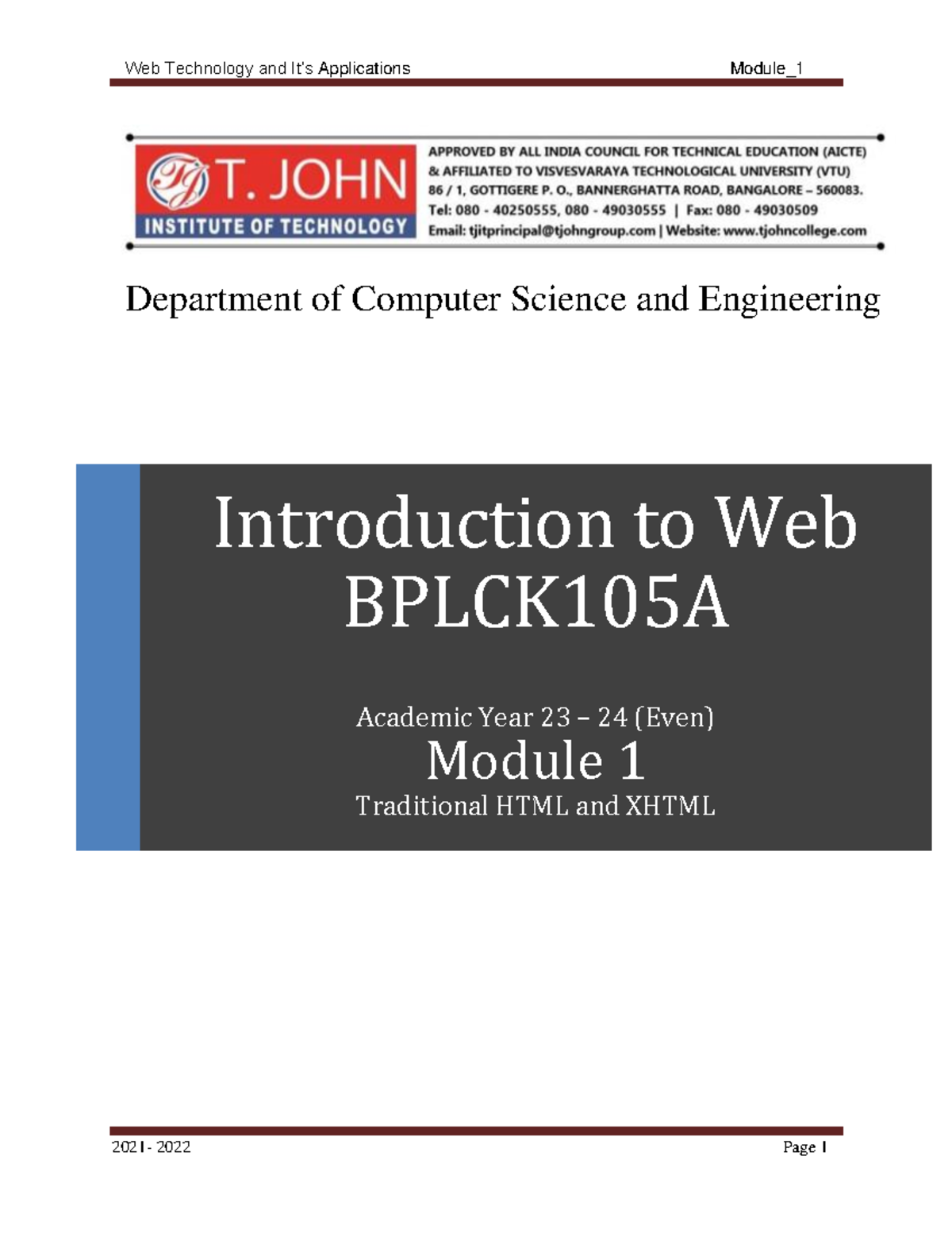 Module 1 - Department Of Computer Science And Engineering Introduction ...