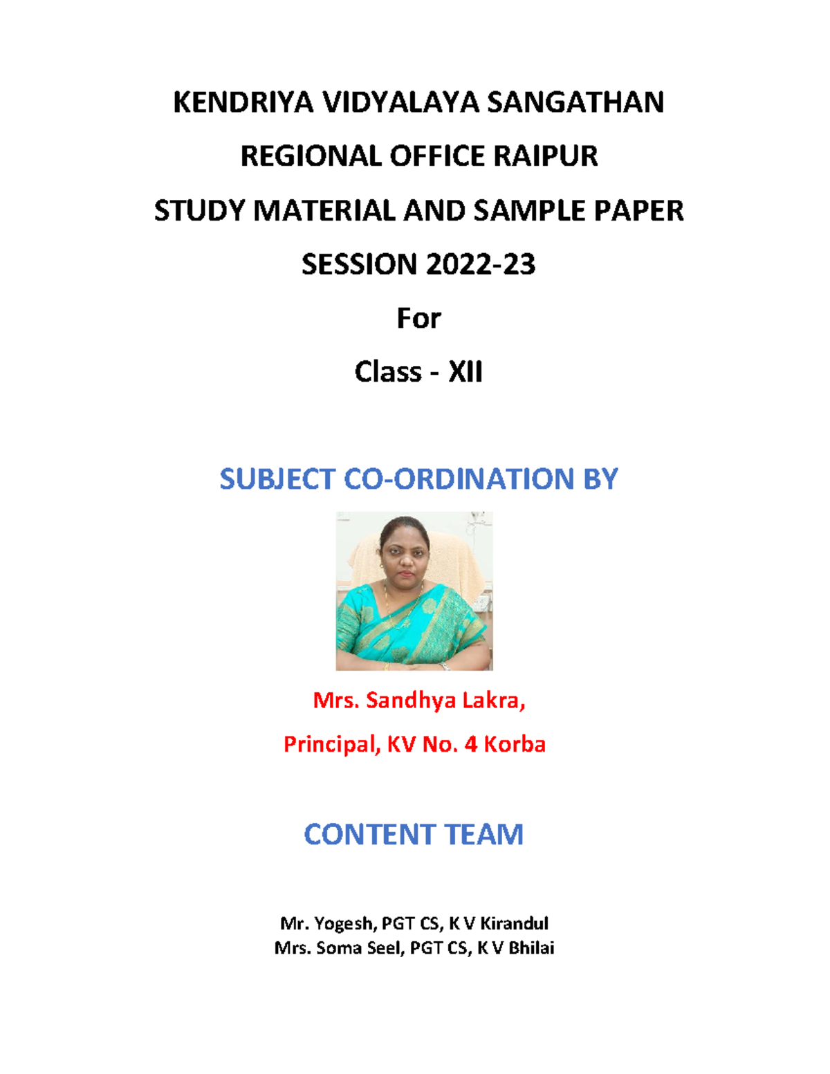 XII 202223 CS Raipur KENDRIYA VIDYALAYA SANGATHAN REGIONAL