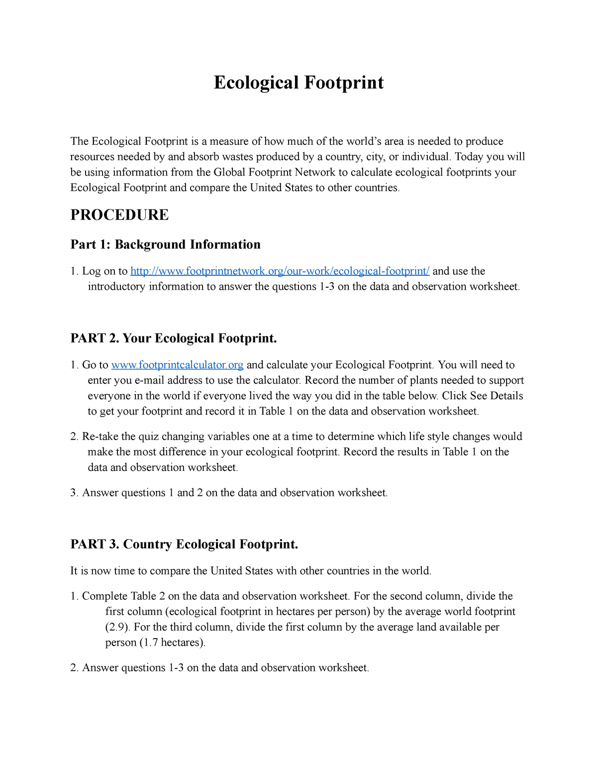 Module 22 Lab 22 Ecological Footprint - Ecological Footprint The Pertaining To Human Footprint Worksheet Answers