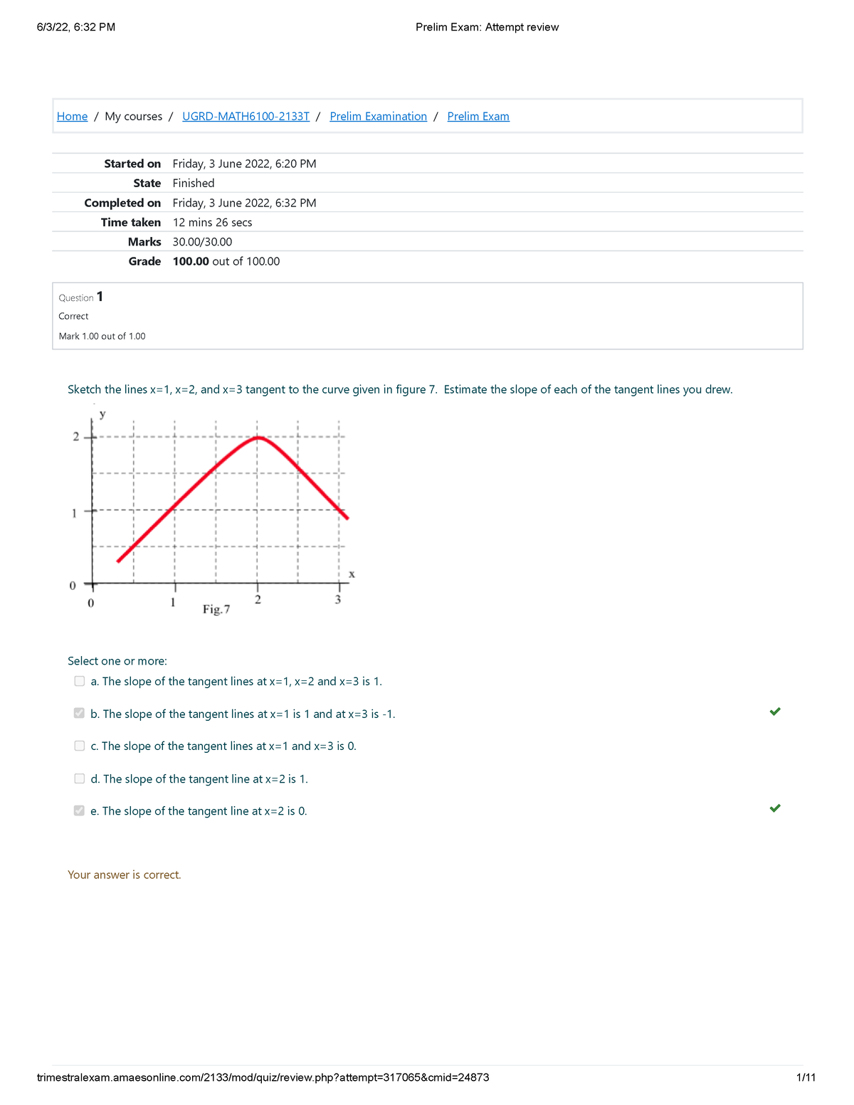 Prelim Exam Attempt Review 2 - Home / My Courses / UGRD-MATH6100-2133T ...