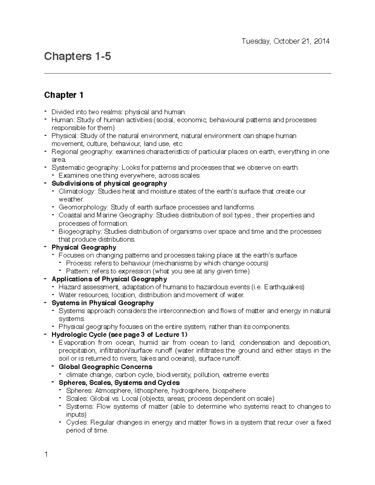 Geography Midterm Review - Chapters 1 - 5 - Tuesday, October 21, 2014 ...