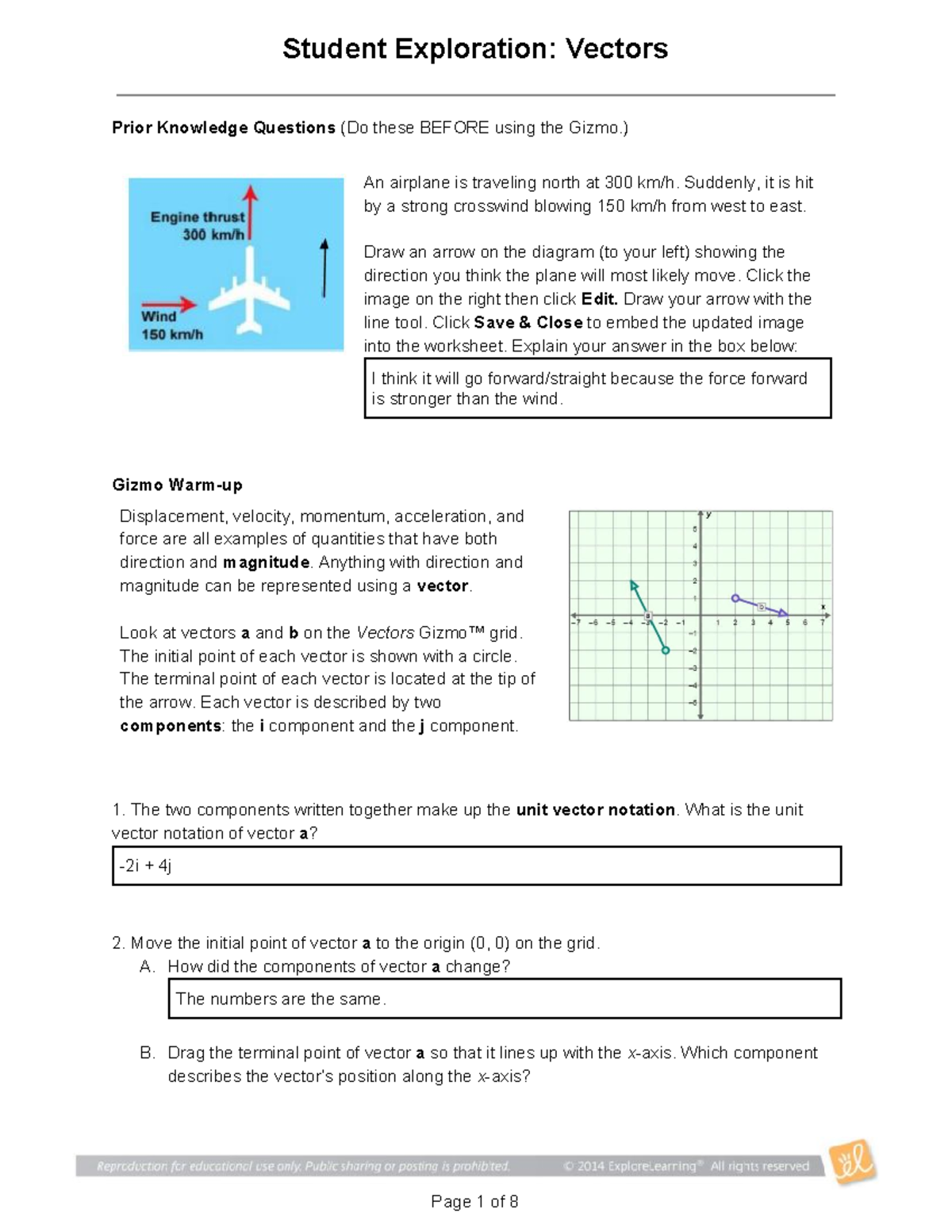 Copy of Student Exploration Vectors and Equilibrium Concentrations ...