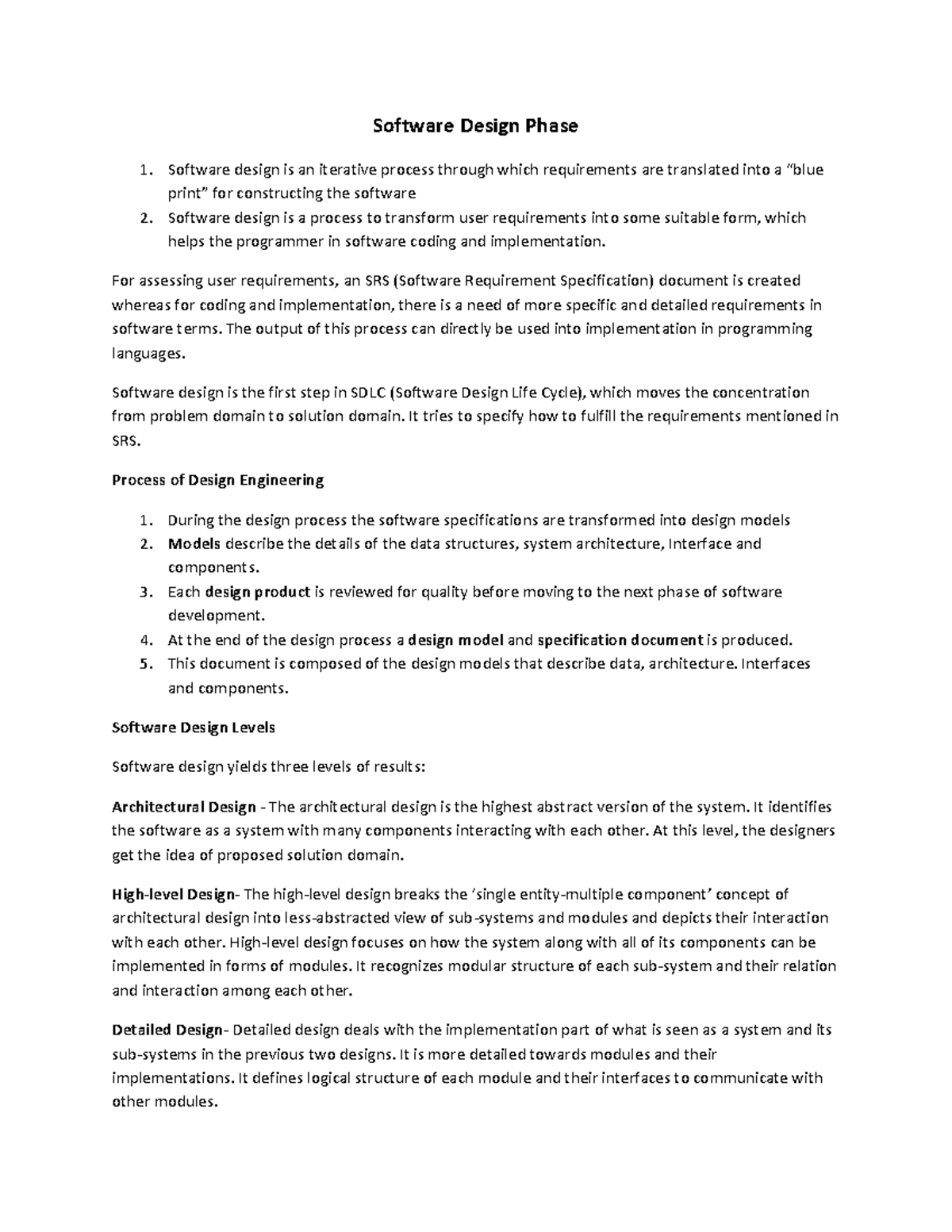 SE 8 - Software Design Phase 1. Software design is an iterative process ...