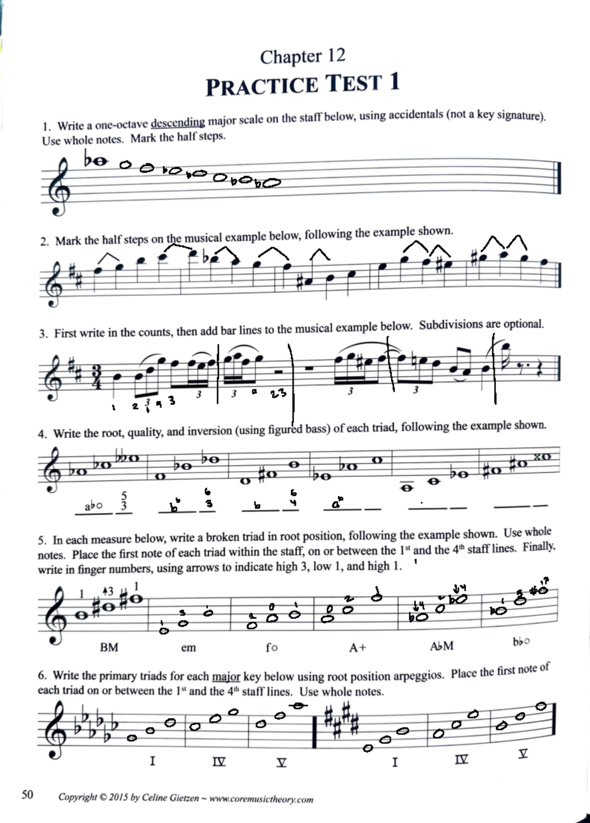 CMT 7 - Practice Test 1 - 50 Chapter 12 PRACTICE TEST 1 Write a one-octave  descending major scale on - Studocu