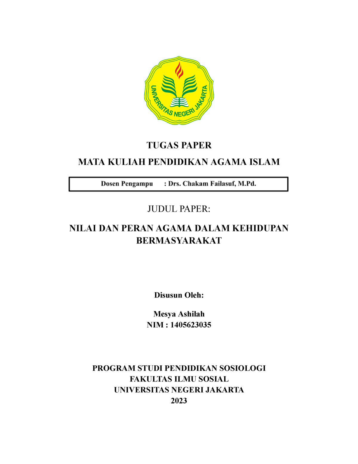 Tugas Paper 3 Agama Islam Mesya Ashilah - TUGAS PAPER MATA KULIAH ...