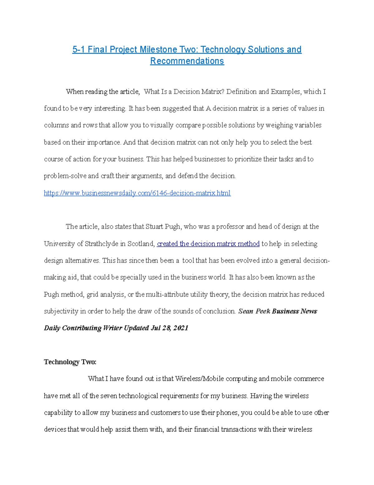 5 1 Final Project Milestone Two Technology Solutions And 5 1 Final Project Milestone Two Technology Solutions And