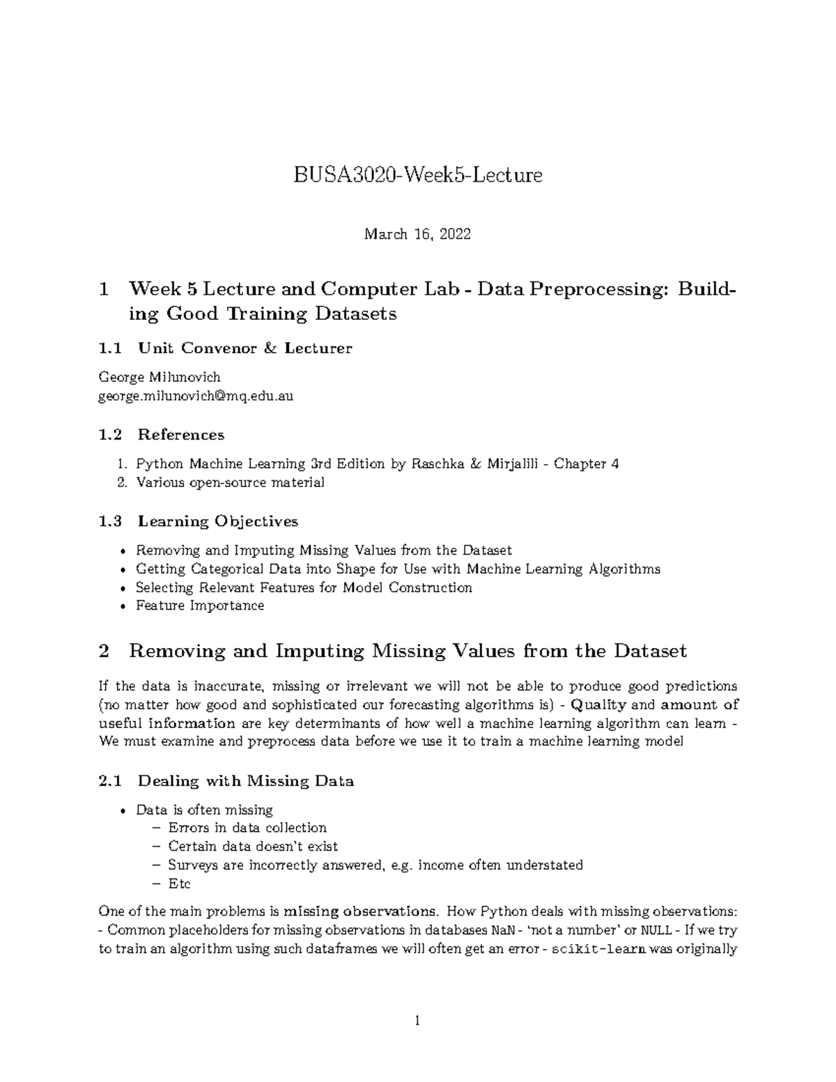 Lecture 5 Week 5 (24.3.22) - Data Preprocessing; Building Good Training ...