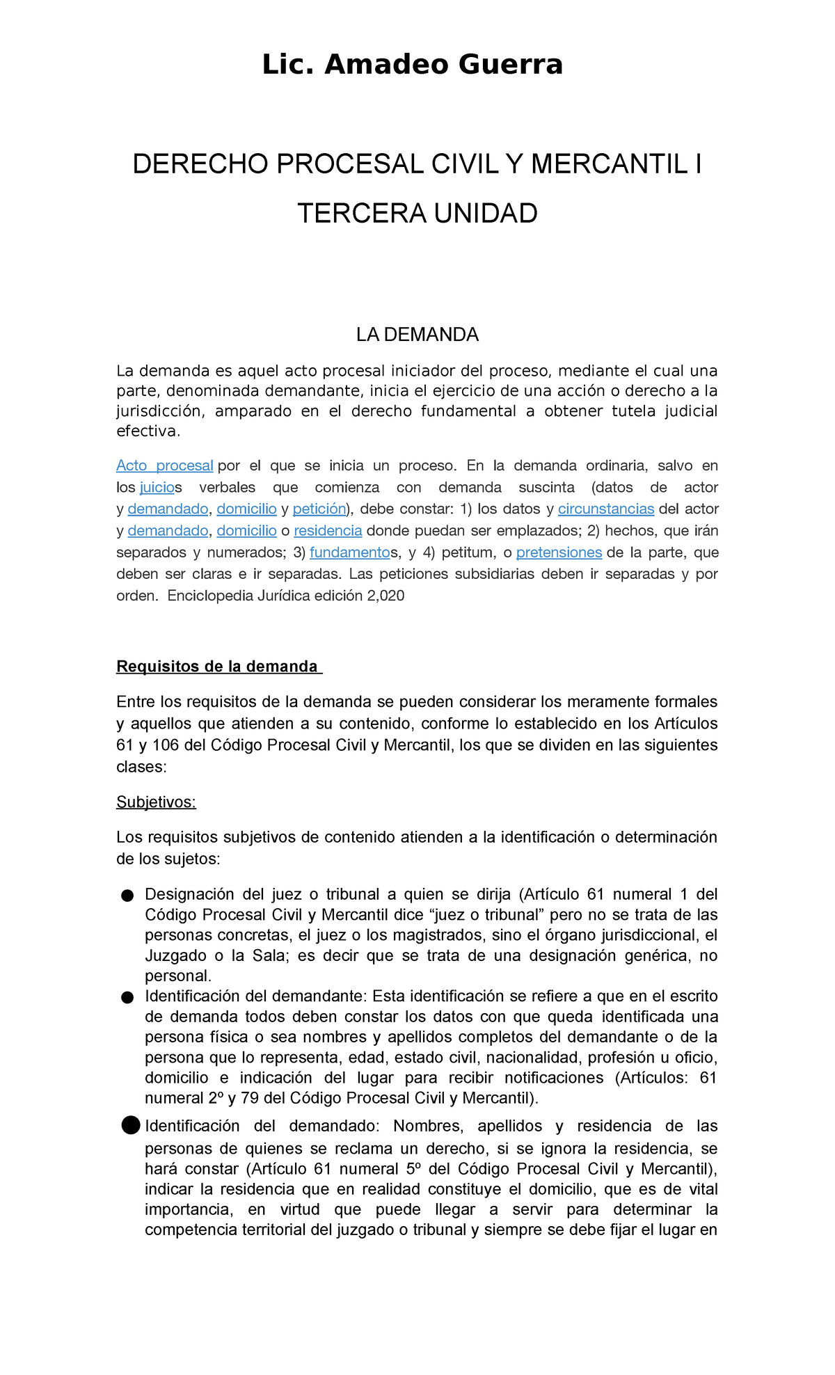 Material Apoyo Derecho Procesal Civil Y Mercantil I Tercera Unidad Derecho Procesal Civil Y 7034