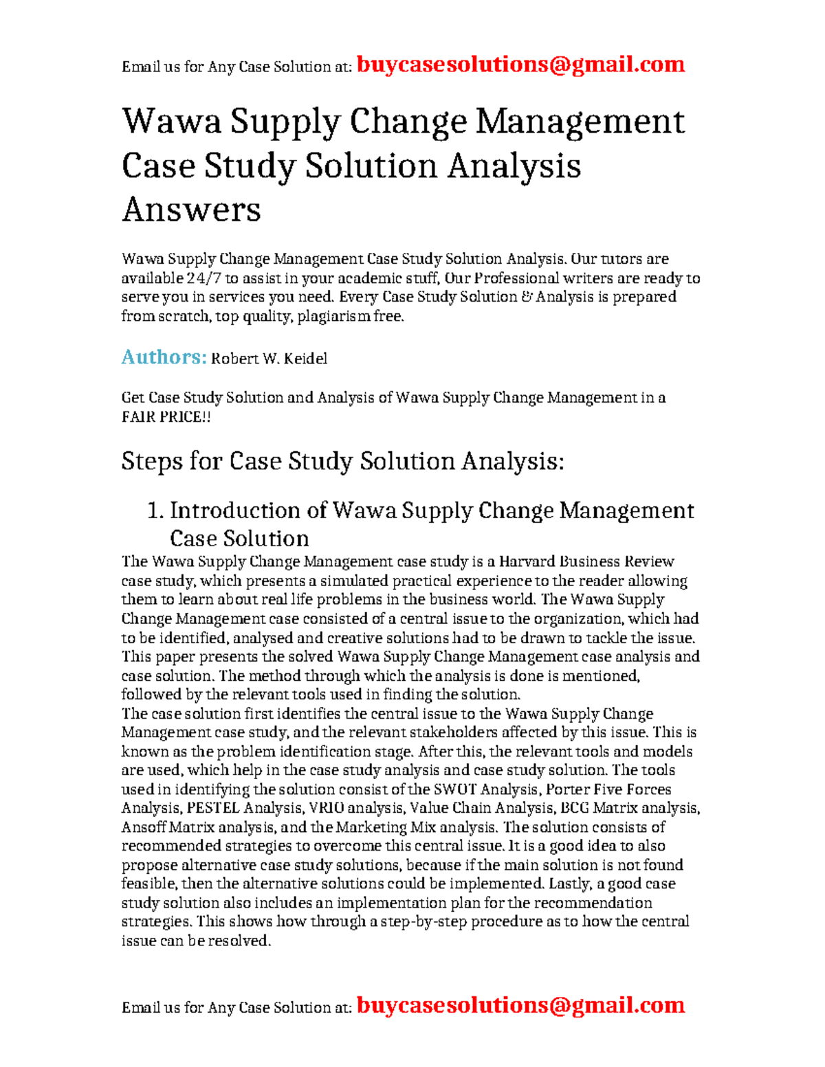 Case Solution Wawa Supply Change Management - Wawa Supply Change ...