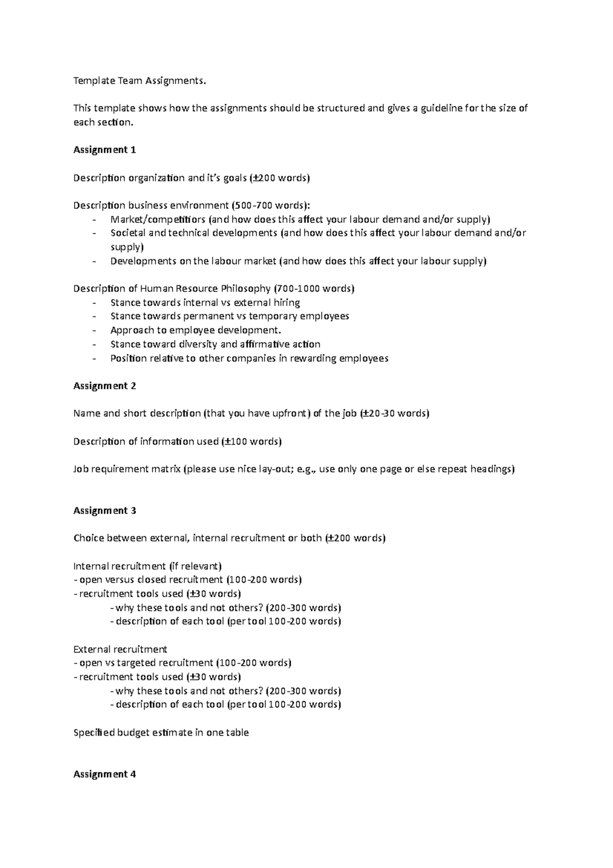 Template Team Assignments - This template shows how the assignments ...