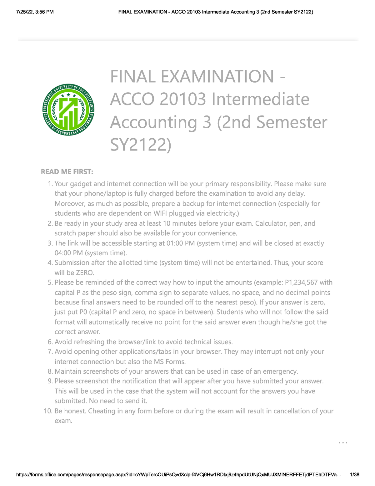 IA 3 Finals EXAM - Departmental Exam - Intermediate Accounting 3 - Studocu