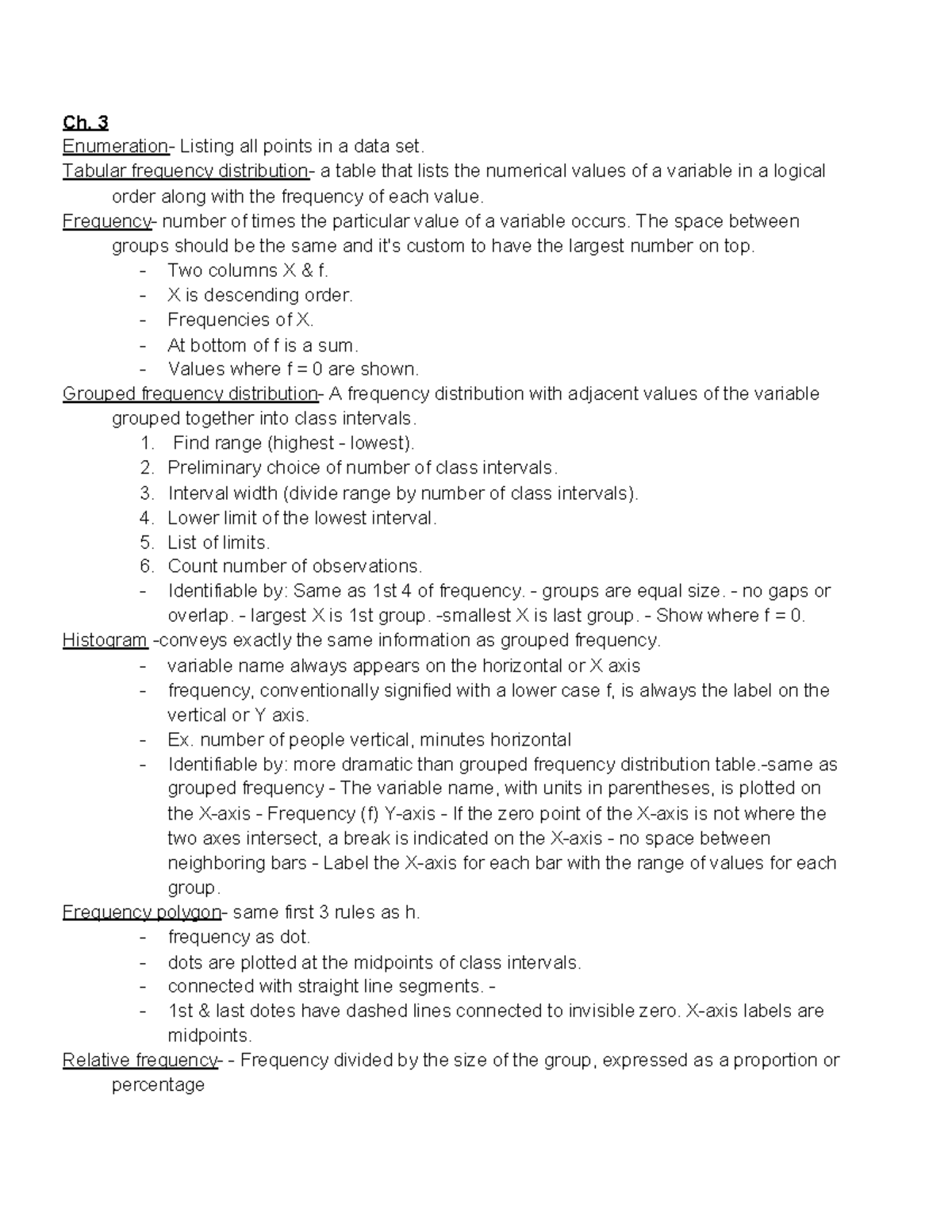 PSY210 Statistics Ch. 3 Frequency Distribution Key Points - Ch. 3 ...