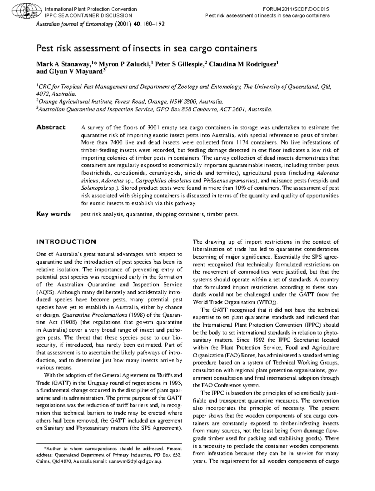 Pest risk assessment of insects in sea cargo containers - INTRODUCTION ...
