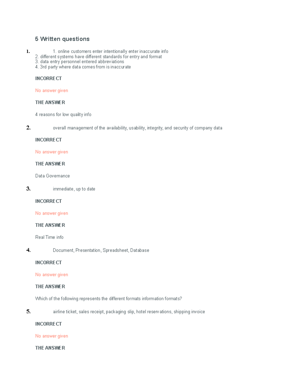 Test 22 July 2018, questions and answers - 5 Written questions ...
