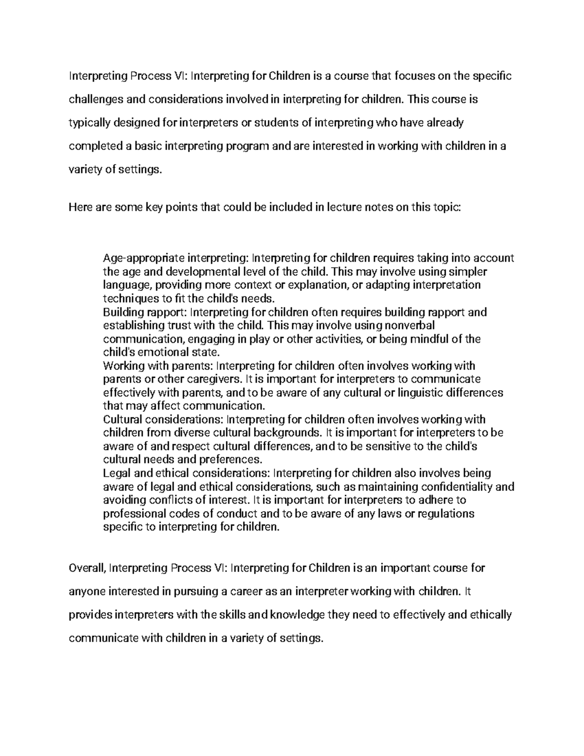 AA889999-4 - notes - Interpreting Process VI: Interpreting for Children ...