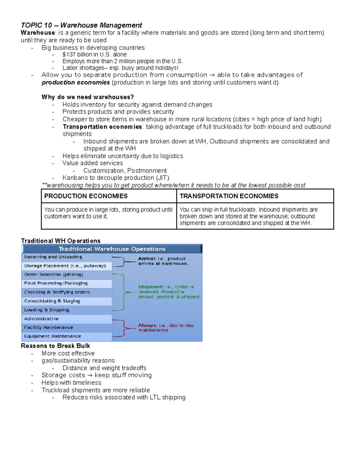 Topic 10 Notes MGT 431- Ellram - TOPIC 10 - Warehouse Management ...