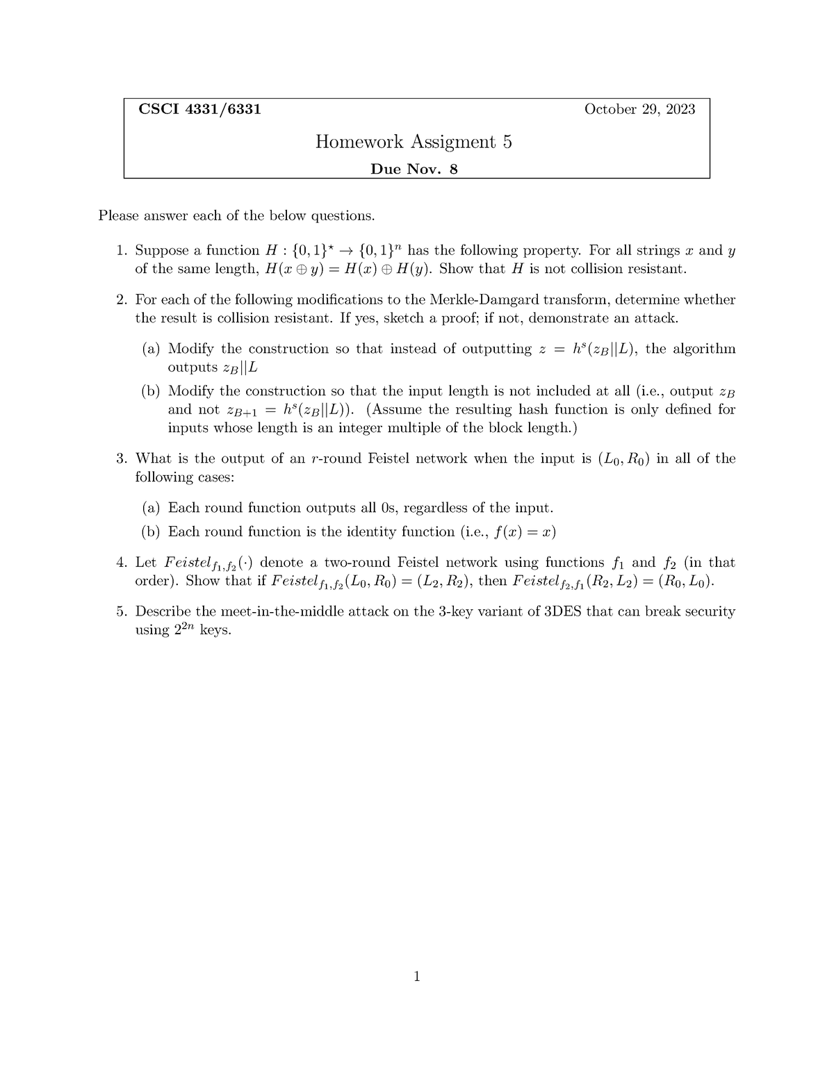 Hw5 - Assignment 5 - CSCI 4331/6331 October 29, 2023 Homework Assigment ...