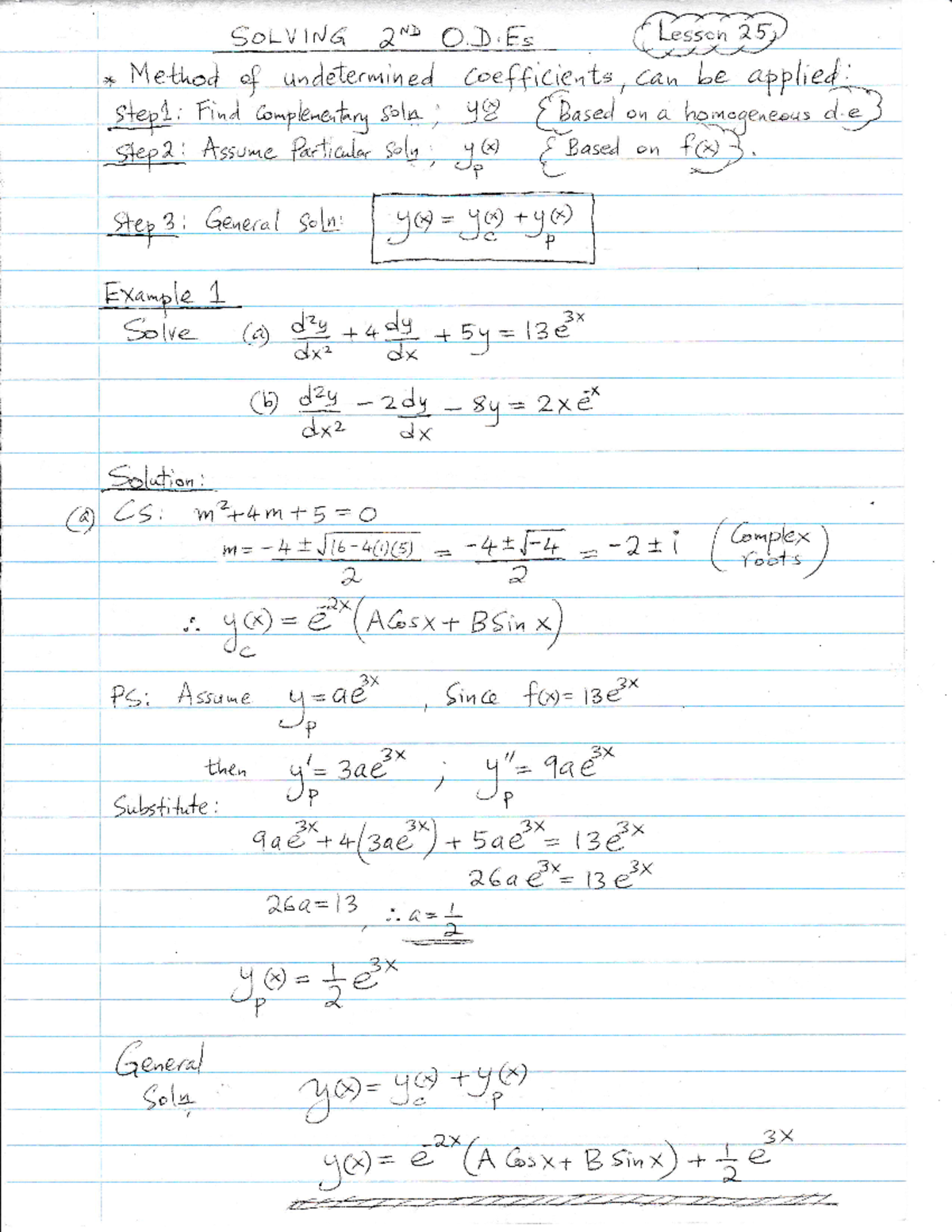 Lesson 26 - Second order differential equations - SoLV lNi 6 d) c,3,E ...