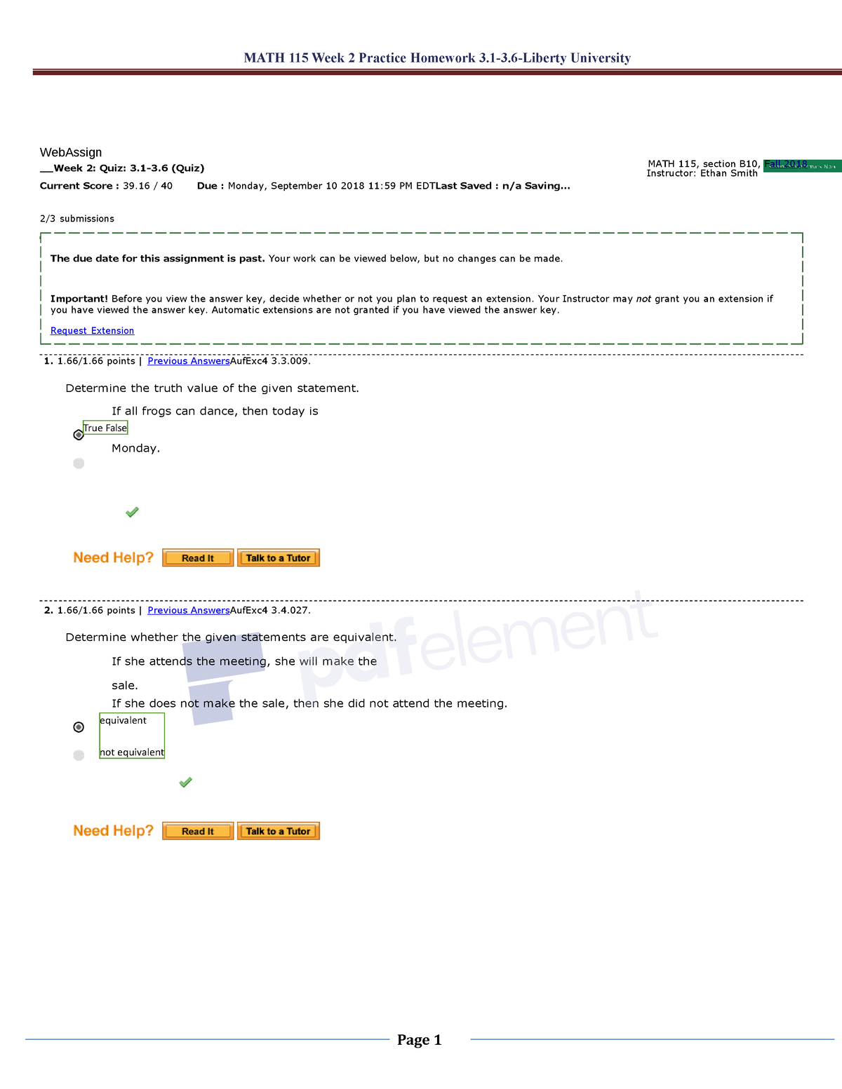 Week 2 Quiz 3.1 3 - Week 2 Quiz 3.1 3 - True False Equivalent Not ...