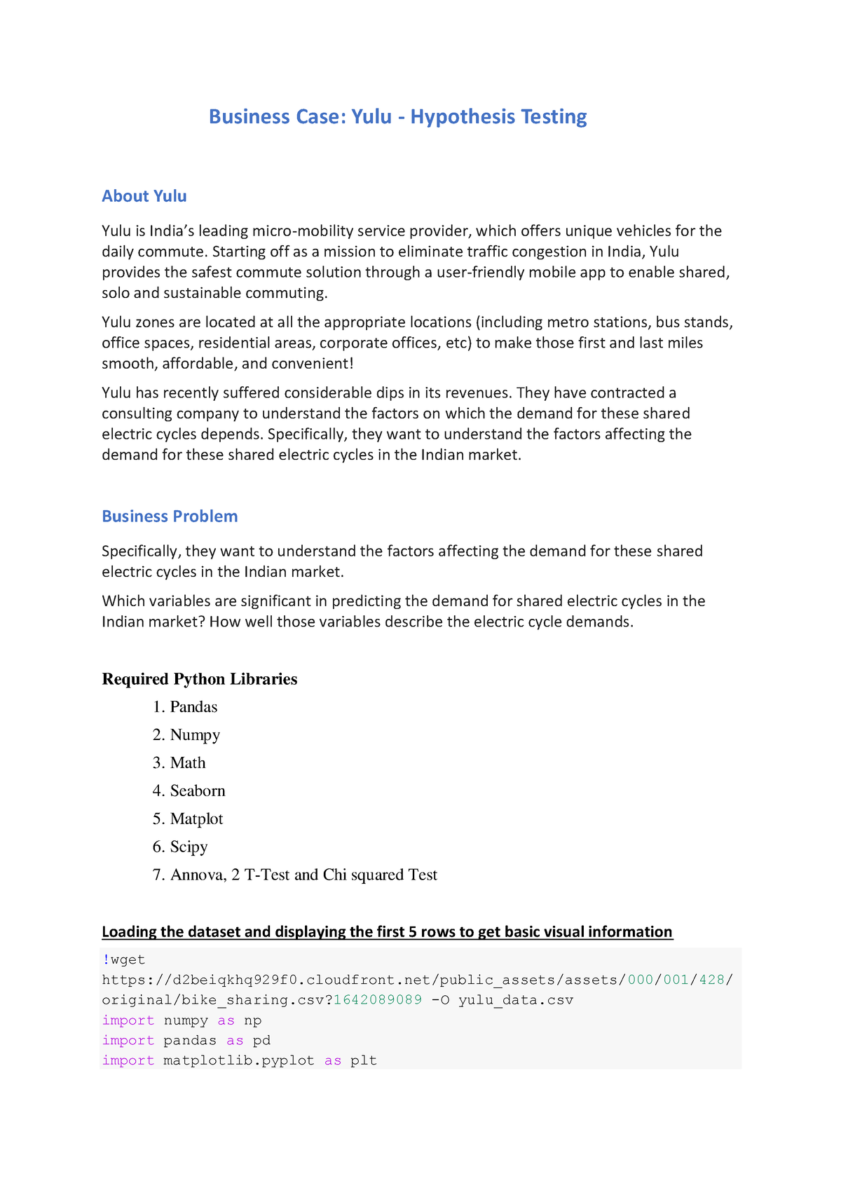 yulu hypothesis testing