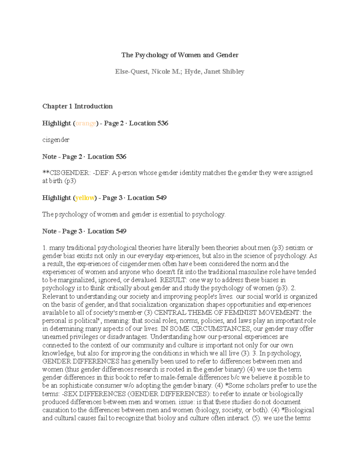 Book notes - Psychology of women - The Psychology of Women and Gender ...