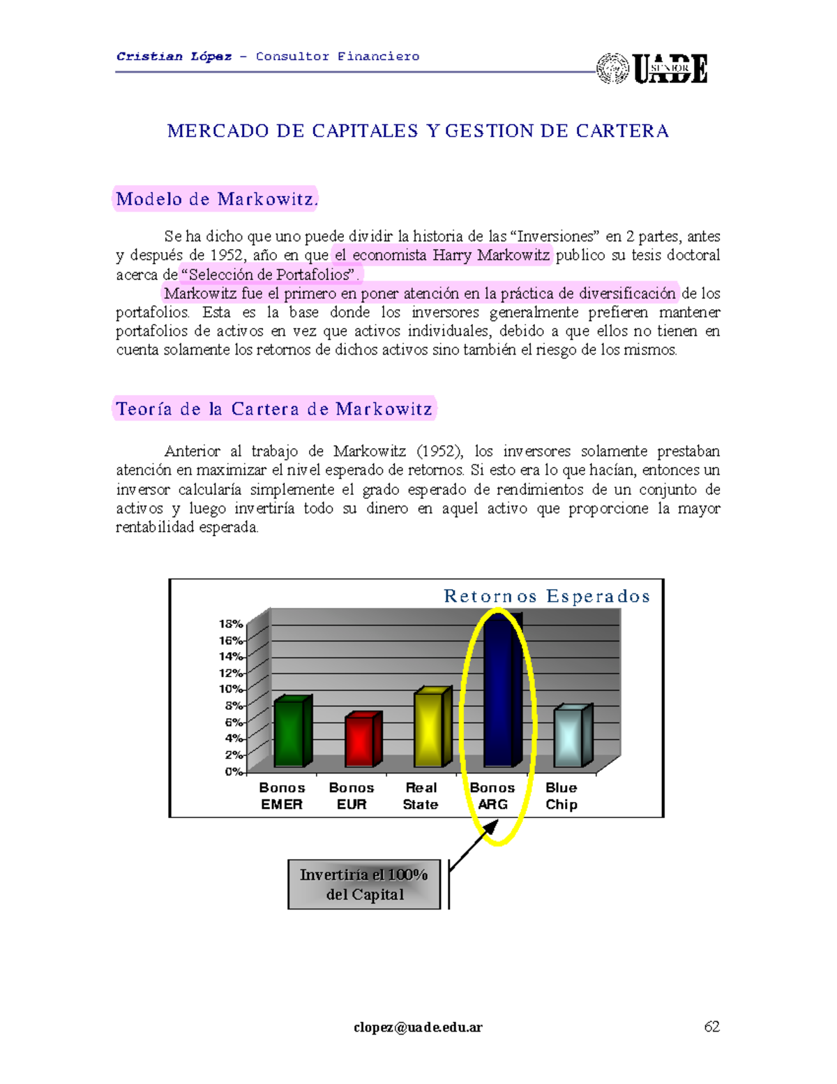 Teora de la Cartera - MERCADO DE CAPITALES Y GESTION DE CARTERA Modelo ...