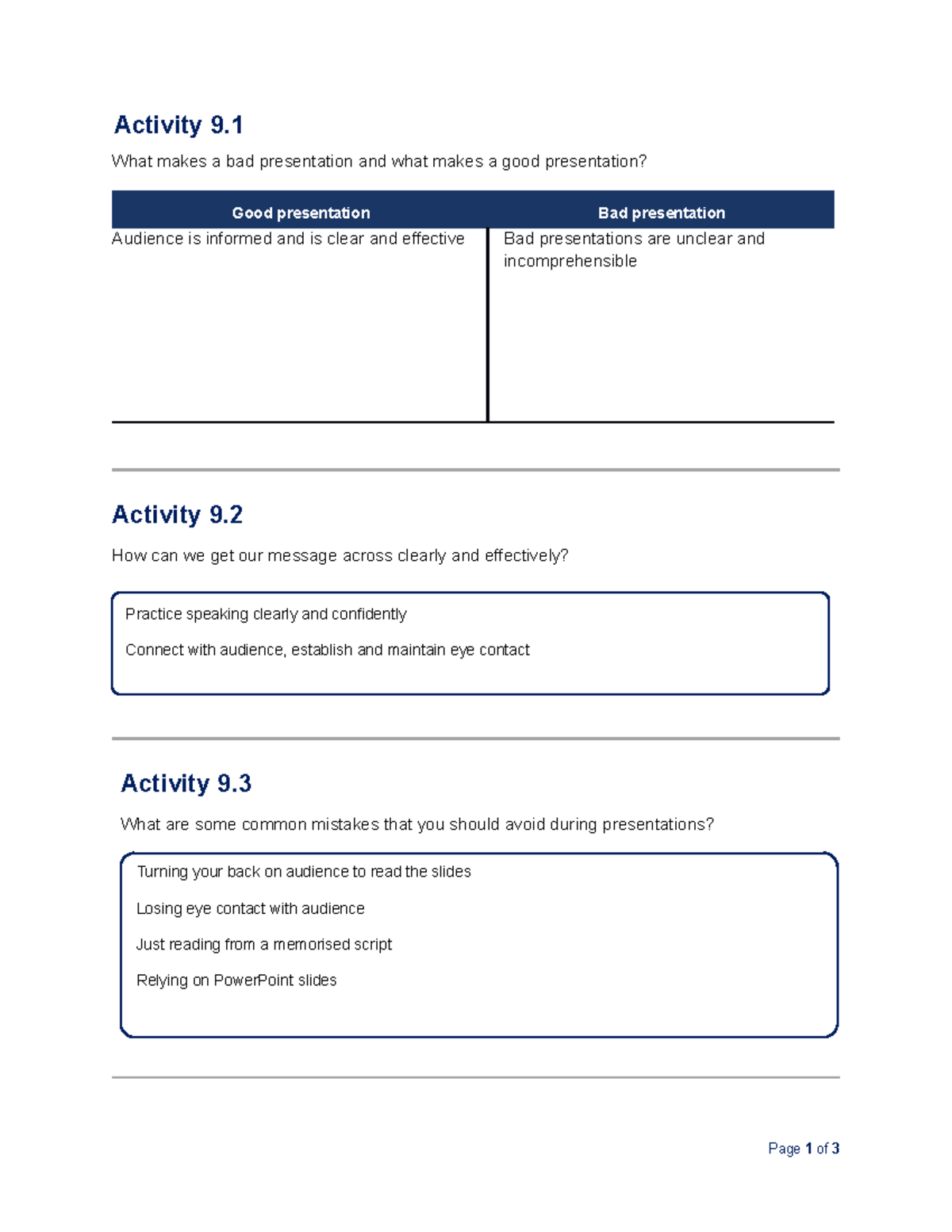 Unit 9 - Activity 9. What makes a bad presentation and what makes a ...