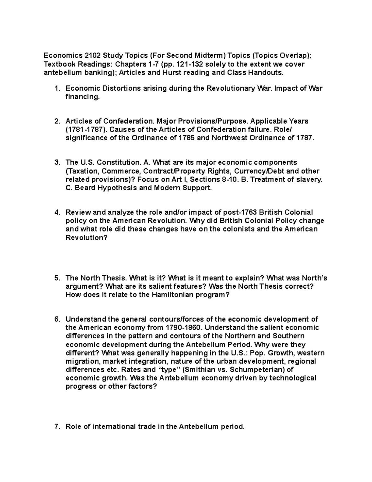 2nd midterm review guide - Economics 2102 Study Topics (For Second ...