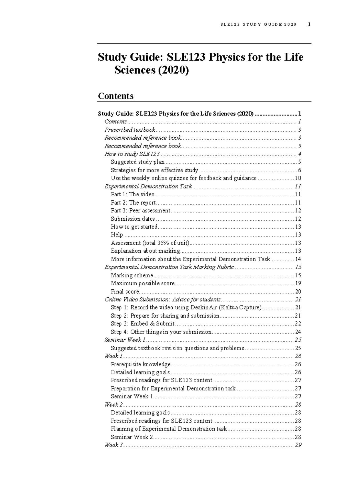 SLE123 Study Guide 2020 - Study Guide: SLE123 Physics for the Life ...