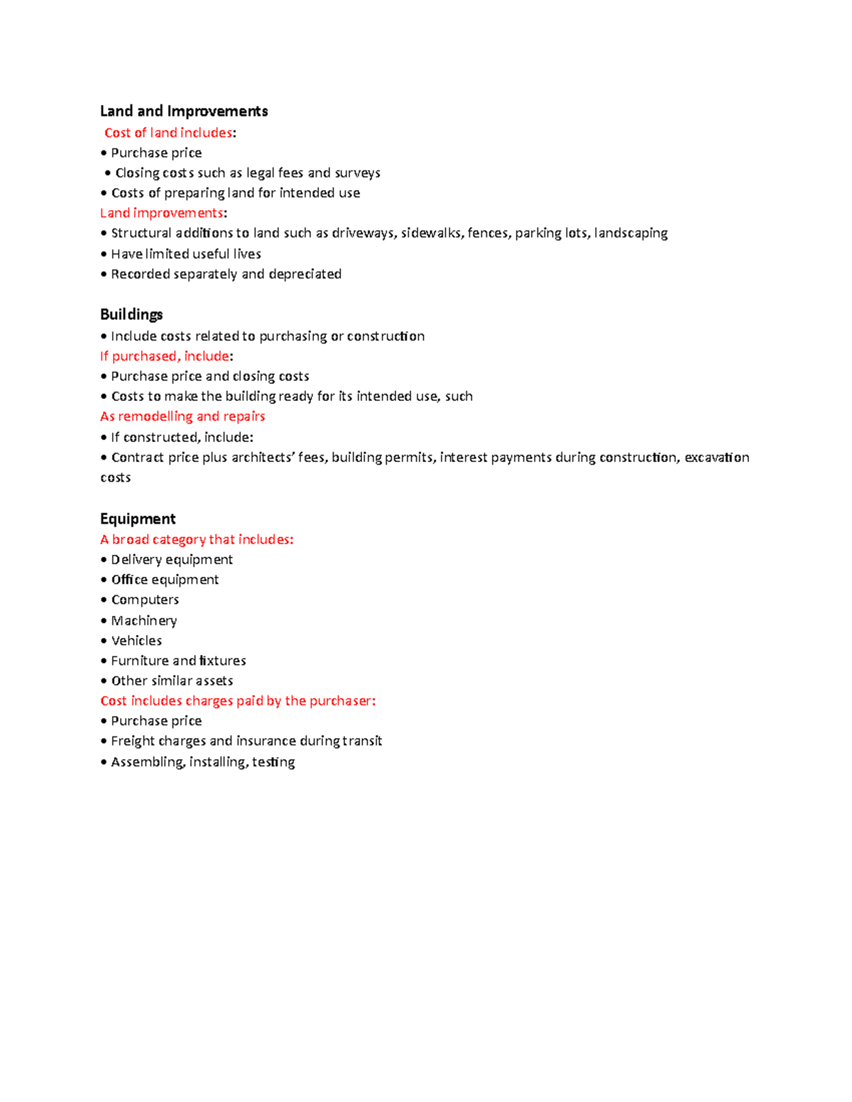 Study Notes Land and Improvements Cost of land includes Purchase
