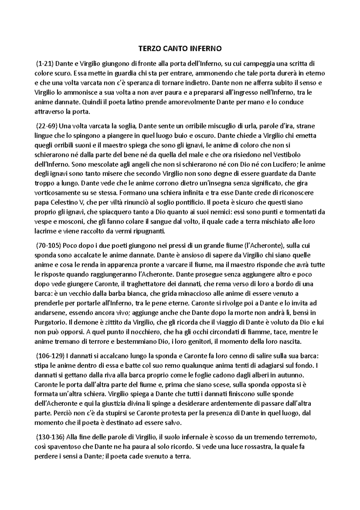 Terzo Canto Inferno TERZO CANTO INFERNO
