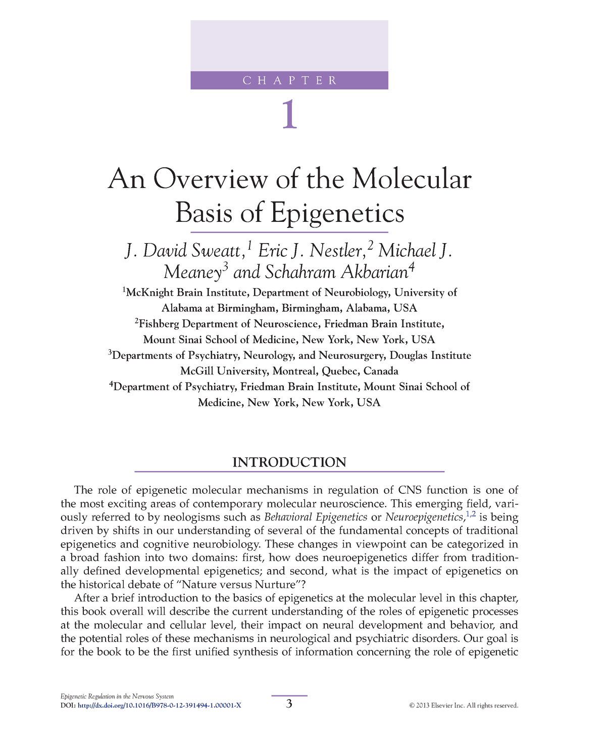 Epigenetics Overview - Pdf notes - 3 © 2013 Elsevier Inc. All rights ...