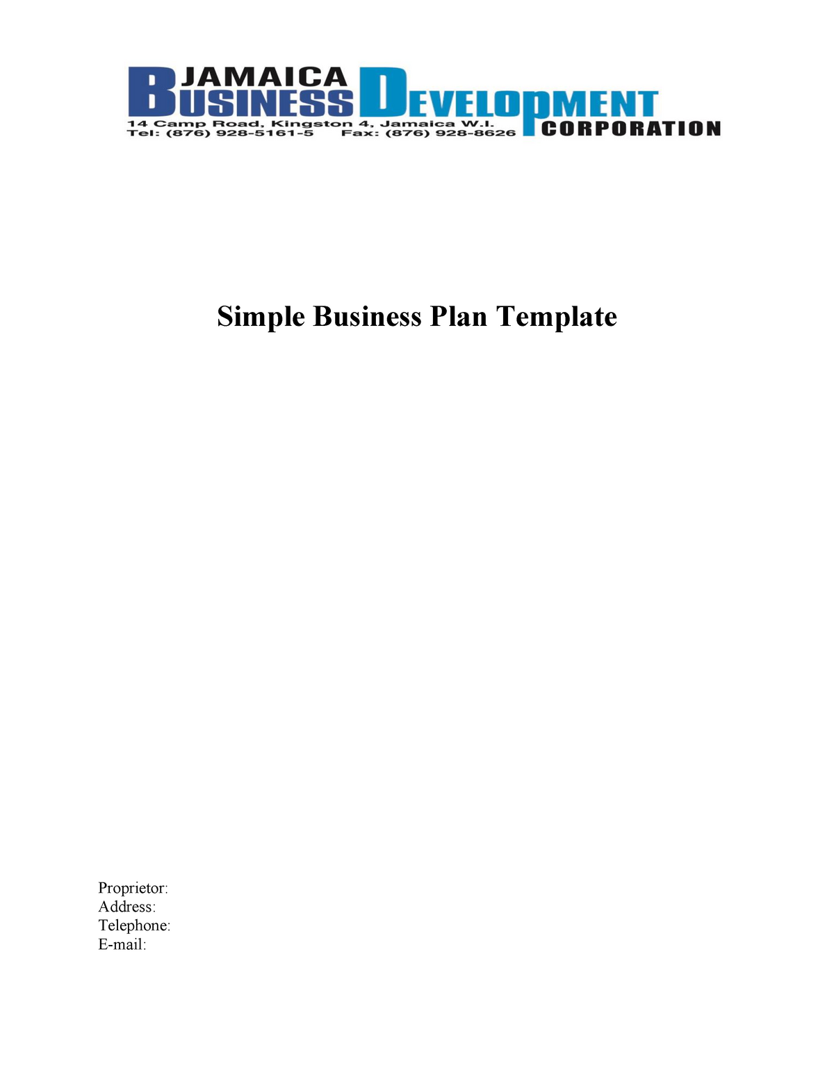 Business Plan Sample - Simple Business Plan Template Proprietor ...