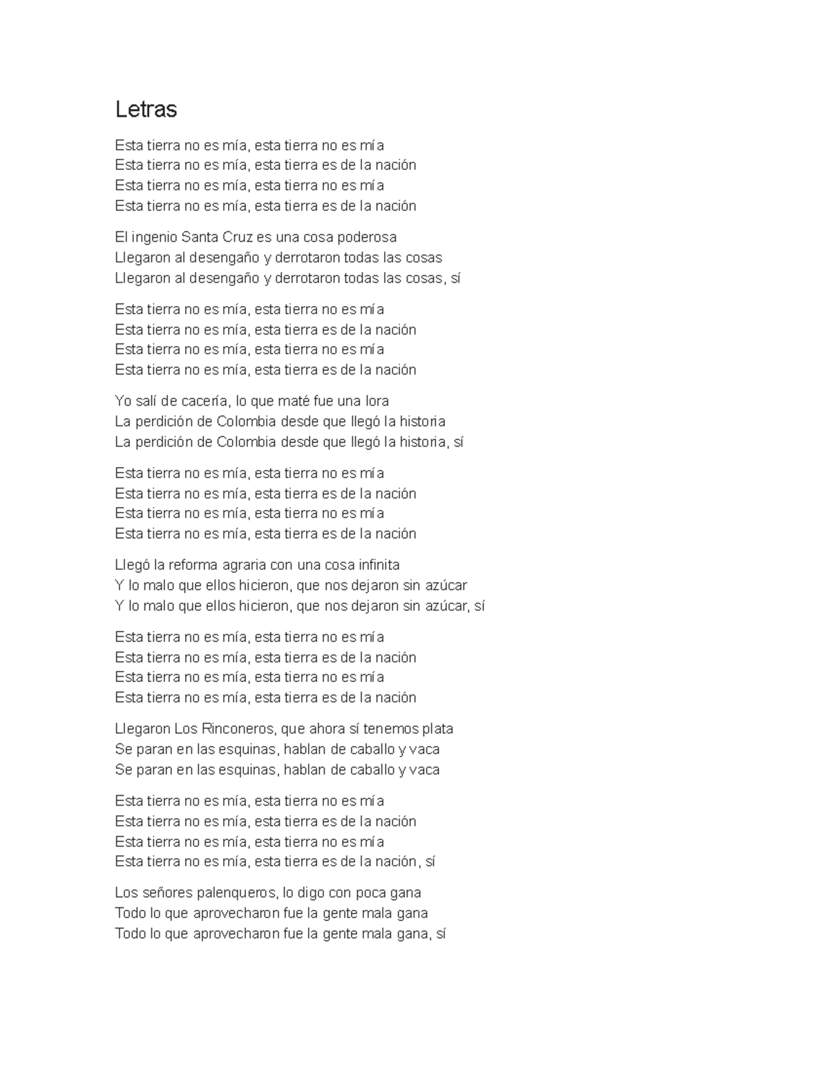 Letra Cancion - Canción - Letras Esta tierra no es mía, esta tierra no ...