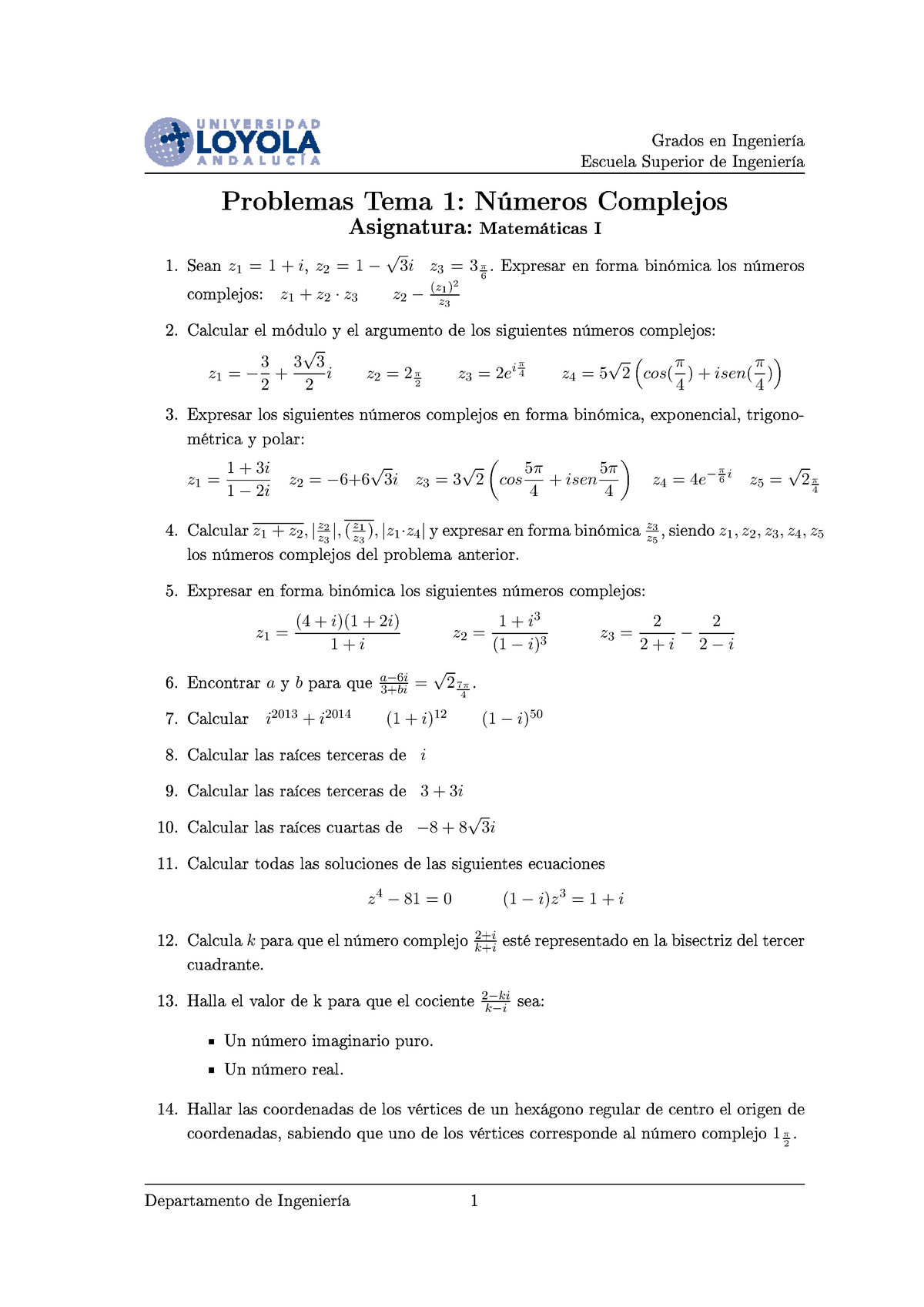 Problemas Numeros Complejos Matematicas I 1iitvm1 Studocu