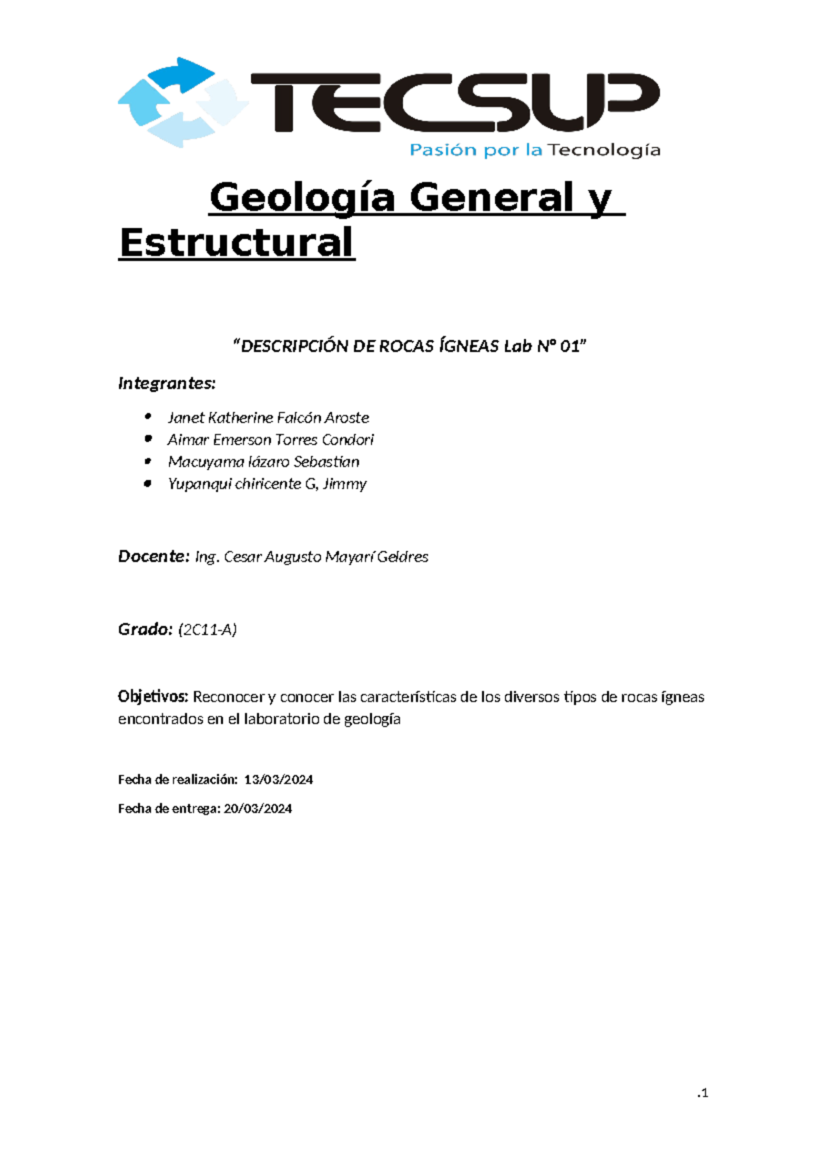 Labo 1 Rocas Igneas 2024 3 - Geología General Y Estructural ...