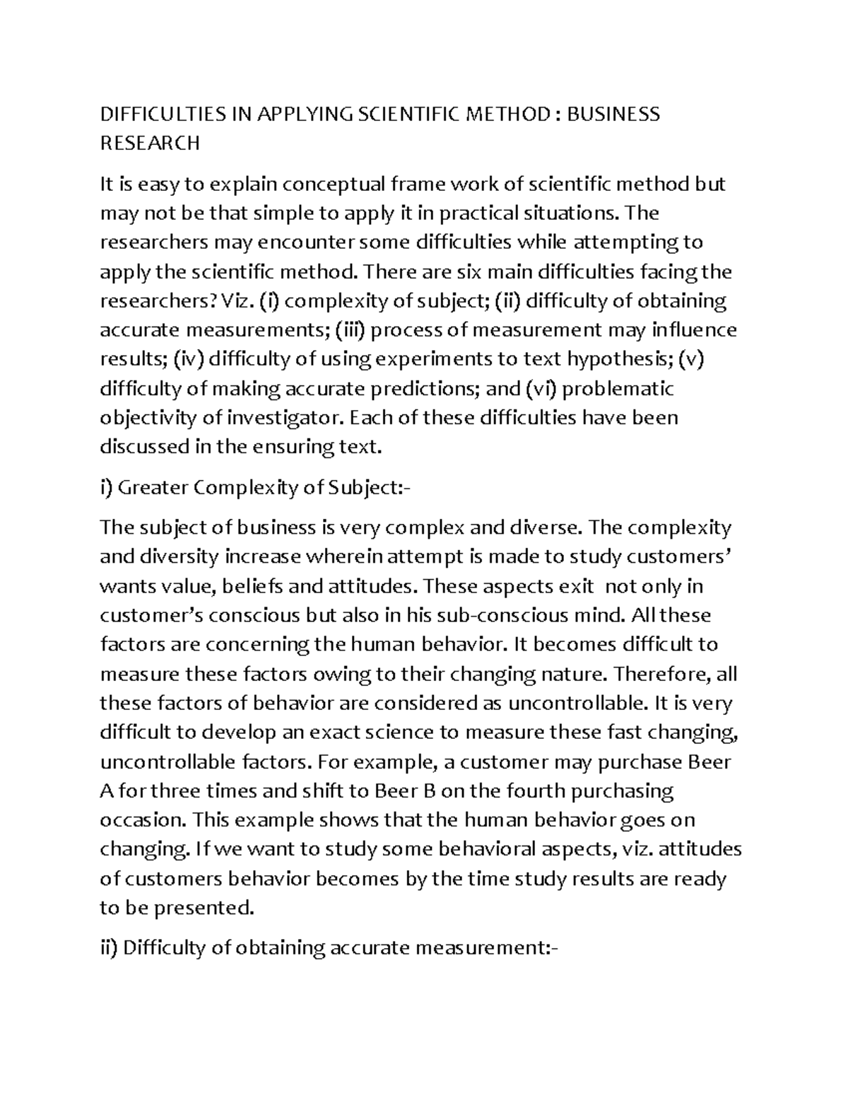 Research Methodology-1 - DIFFICULTIES IN APPLYING SCIENTIFIC METHOD ...