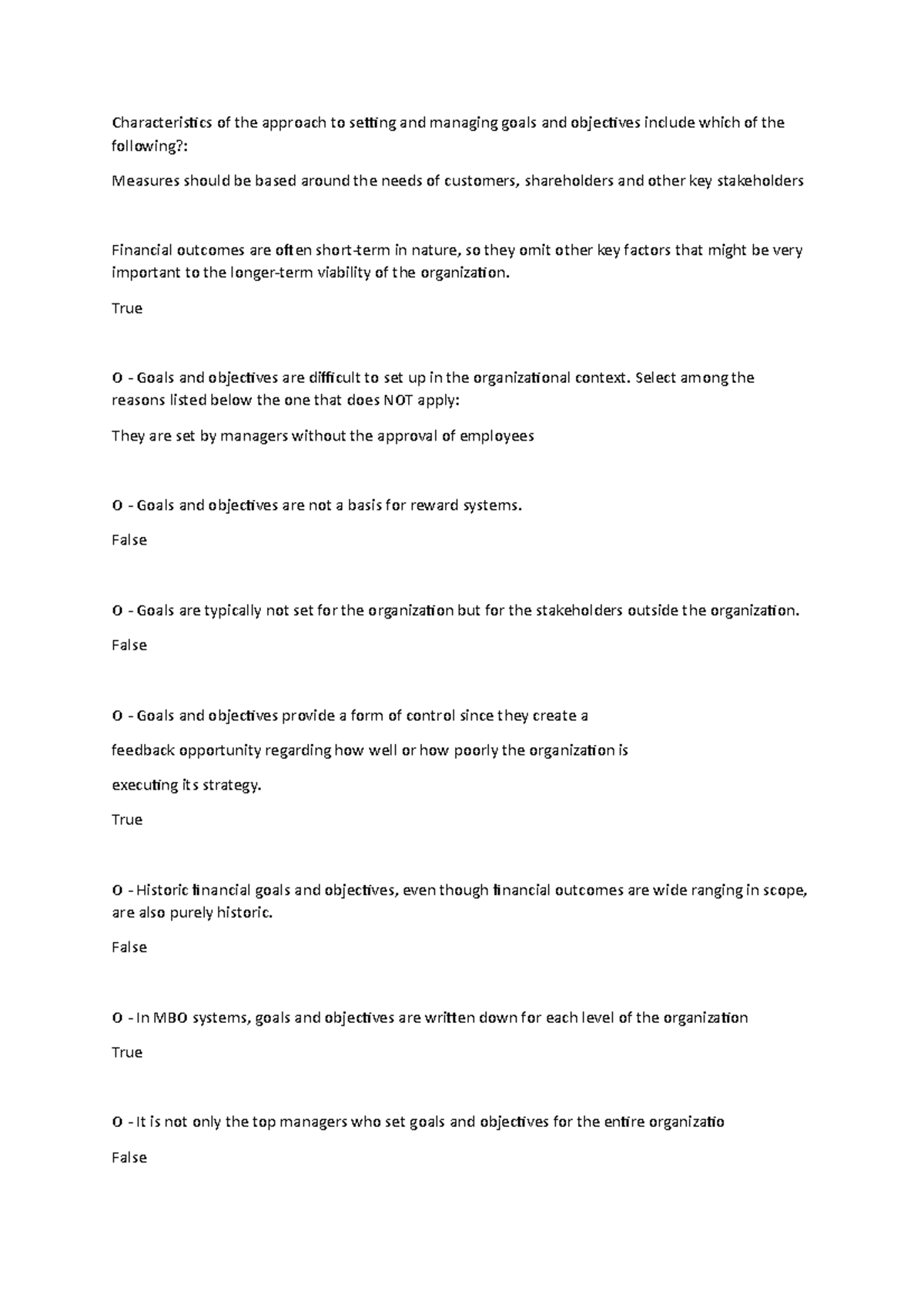 BUS 1101 - unit 6 self Quiz - Characteristics of the approach to ...