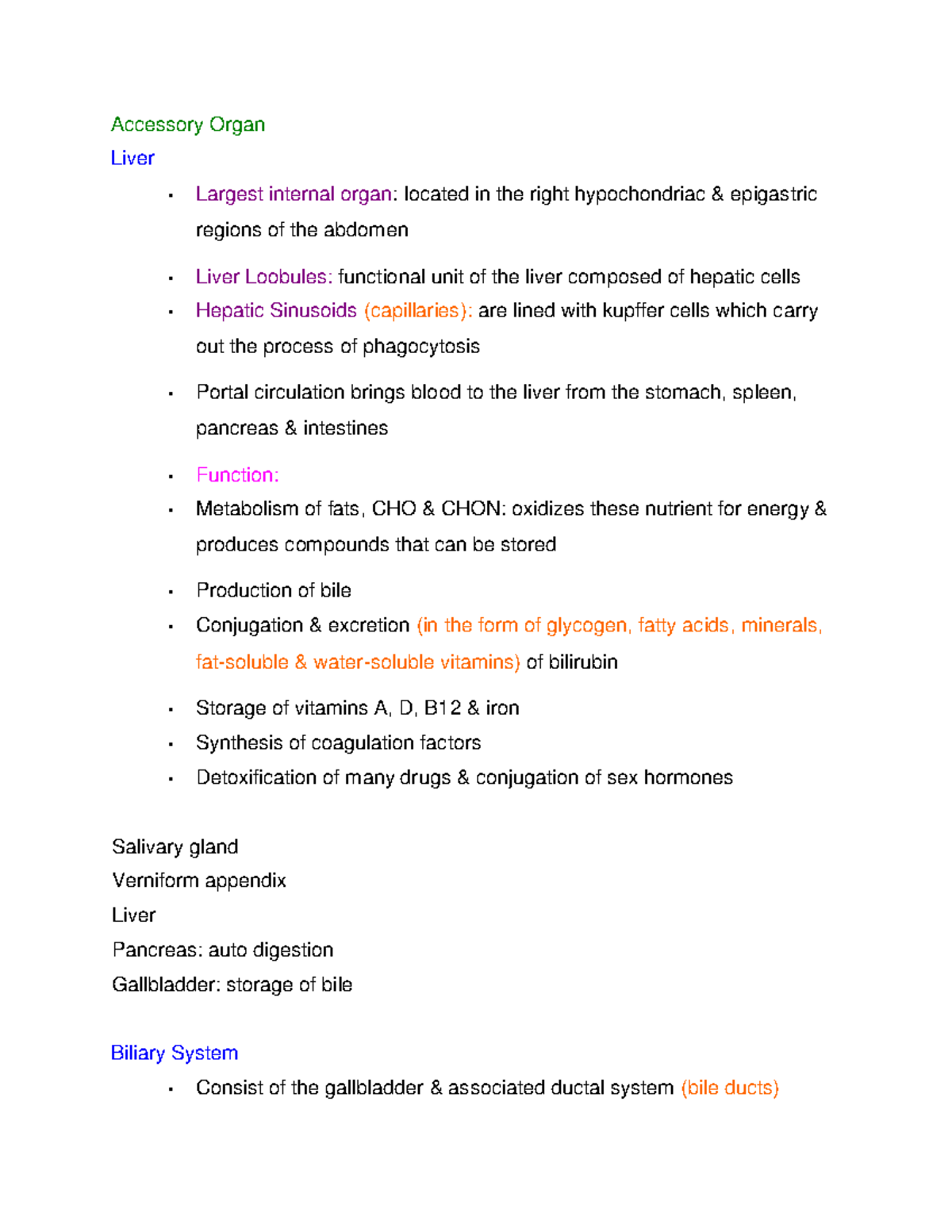 Accessory Organ summary Accessory Organ Liver • Largest internal organ located in the right