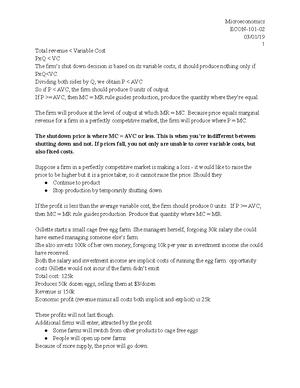 W8L1 - Lecture notes Week 8 - Microeconomics ECON-101- 03/04/ 1 Chapter ...