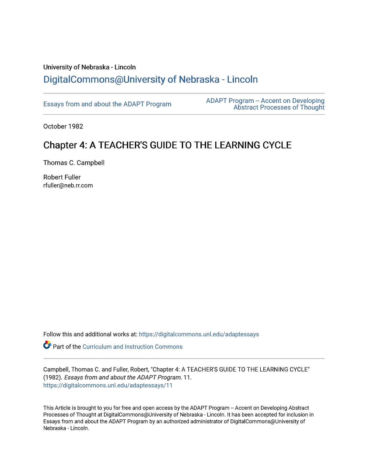 Teaching cycle research based aproach - University of Nebraska ...