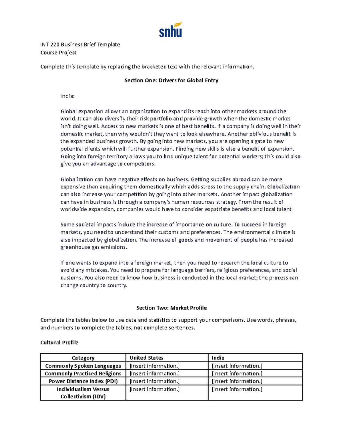 INT 220 Business Brief Milestone 1 - INT 220 Business Brief Template ...