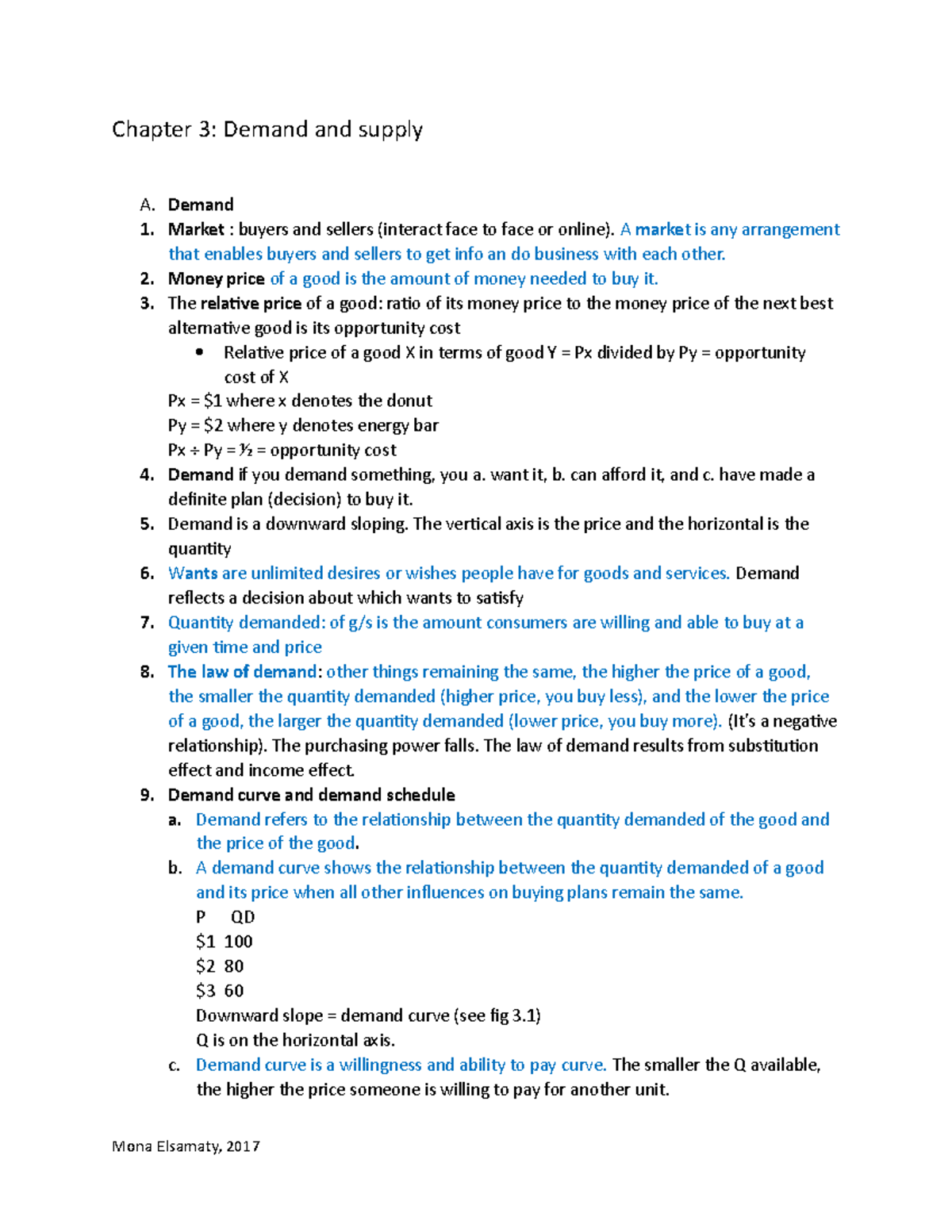 ECON1000 Chapter 3 lecture notes - Chapter 3: Demand and supply A ...