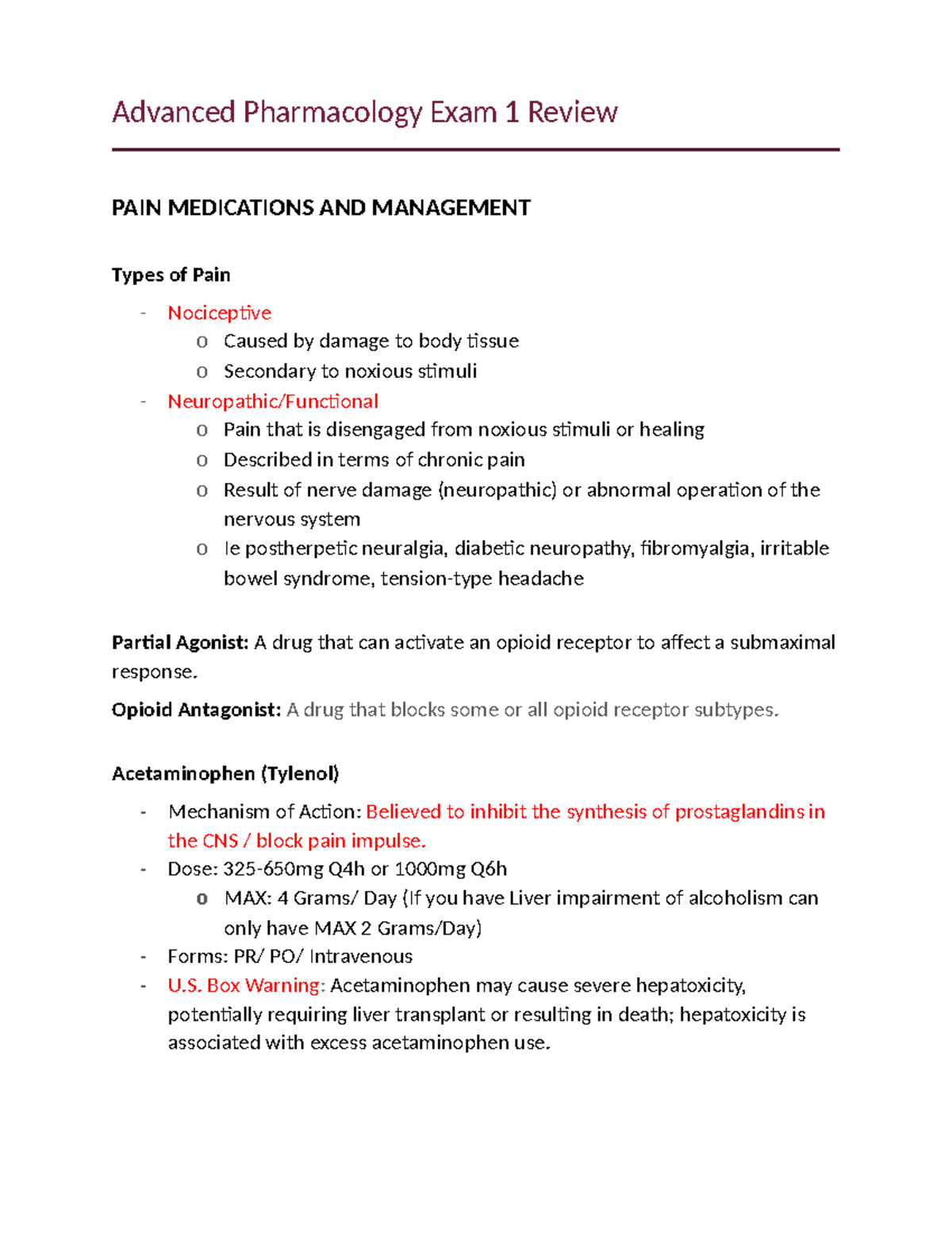 Advanced Pharmacology Exam 1 Review - Advanced Pharmacology Exam 1 ...