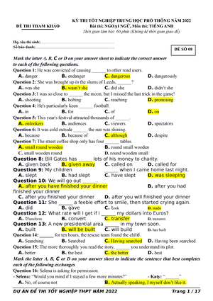 Đề Thi Tham Khảo Đề 8+9+10 - Đề Thi Tham Khảo Kỳ Thi Tốt Nghiệp Trung Học  Phổ Thông Năm 2022 Bài - Studocu